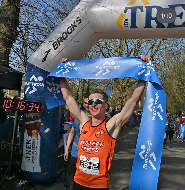 Stephen Derrett after winning the Gloucester Half Marathon yesterday