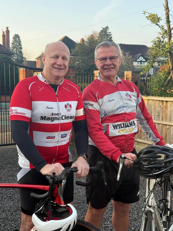 Pete Glanville, left, and Andy Deacon have been training hard for Saturday’s charity cycle ride ahead of Gloucester’s game against Leicester at Villa Park