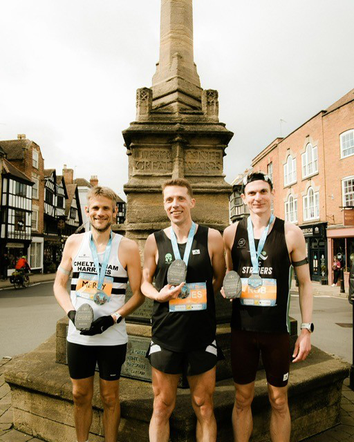 CLC Striders’ Rob Barnett, right, finished third in yesterday’s Tewkesbury Half Marathon behind winner James Marshall, centre, and Darren Pepper. Picture: Stuart Taylor