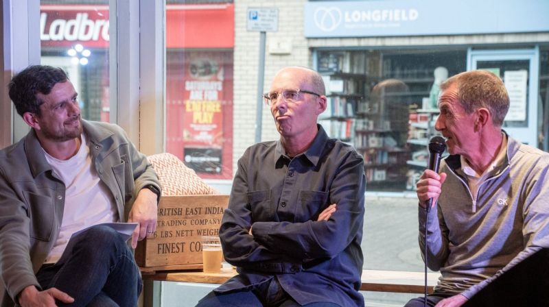 Mike Dean, centre, with Derek Eaton, right, and Johnny Rea at Church Road Coffee. Picture, Nik Hill Photography