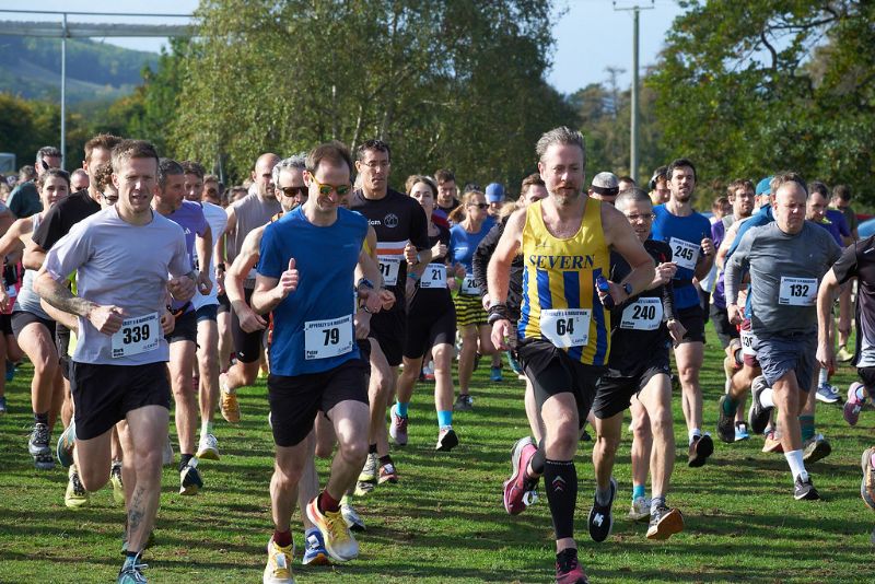 Race winner Pete Duffy (number 79) gives the thumbs up at the start of the Apperley Quarter Marathon.  Picture: Sam Topham