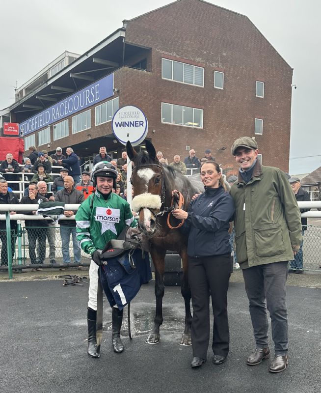 Freddie Keighley, left, after his win on Absolutely Doyen at Sedgefield last week