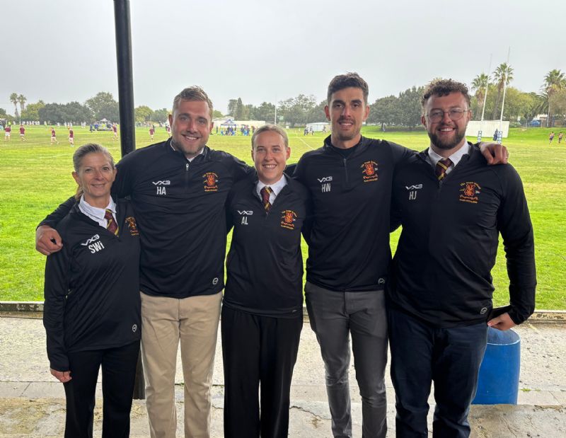 Amy Leask, centre, with The Crypt School colleagues, from left, Steph Williams, Harry Atkinson, Harry Windsor and Harry Jakes