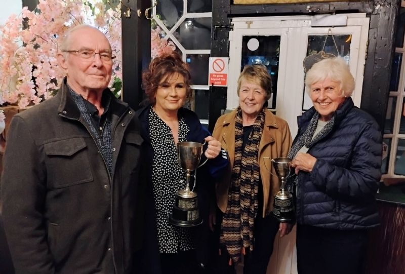 Tewkesbury and District Cribbage League doubles winners, Dave Robinson and Sharon Glass of Anchor 1774, with runners-up, Ann Bookham and Ann Smith of the Village Inn