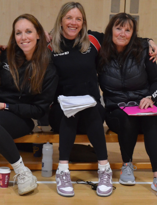Hucclecote’s Katie Noonan, centre, with Sarah Adams, left, and Sue Wainwright