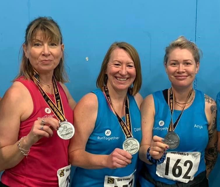 From left, The Jolly Jeffers’ Rachael Banfield, Dawn Hardy and Anja Harris after the Tewkesbury Guy Fawkes 5