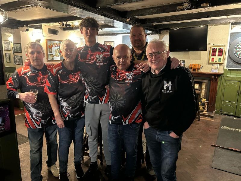 Members of the Somerset Arms darts team, from left, Luke Harding, Alison Meredith, Kieron Harding, Paul Fazackarley, Andy Pierce and pub landlord Dave Rawlinson
