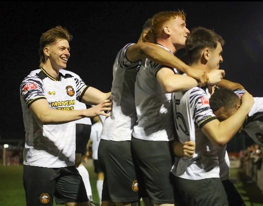 Gloucester City’s players celebrating last night