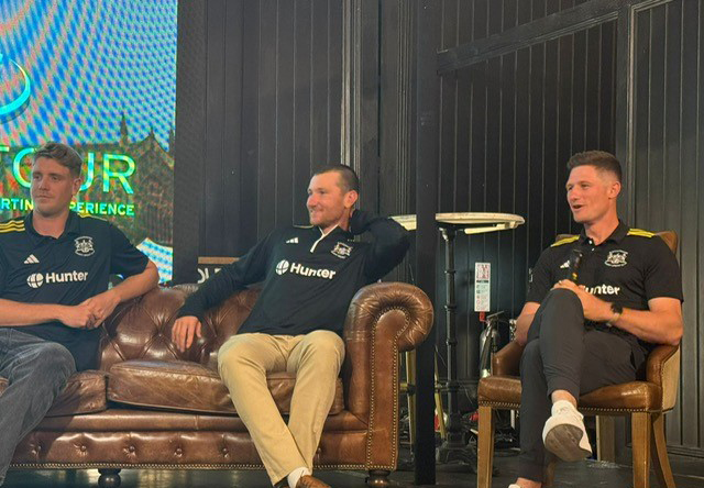 Cameron Green, left, James Bracey, middle, and Cameron Bancroft at Dunkertons last night