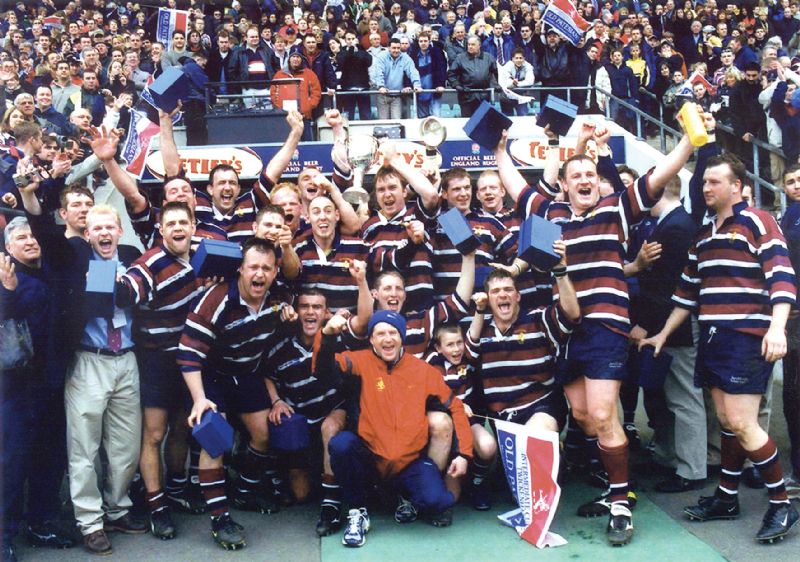 Old Patesians celebrate their 25-24 RFU Intermediate Cup final win over Blaydon
