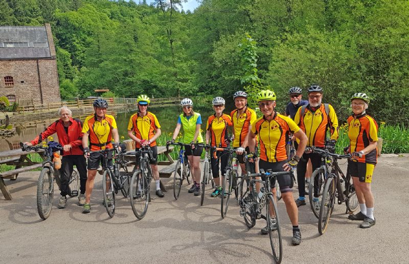 Stroud Valley Cycling Club members prepare to leave a coffee stop at the Dean Heritage Centre in the Forest of Dean