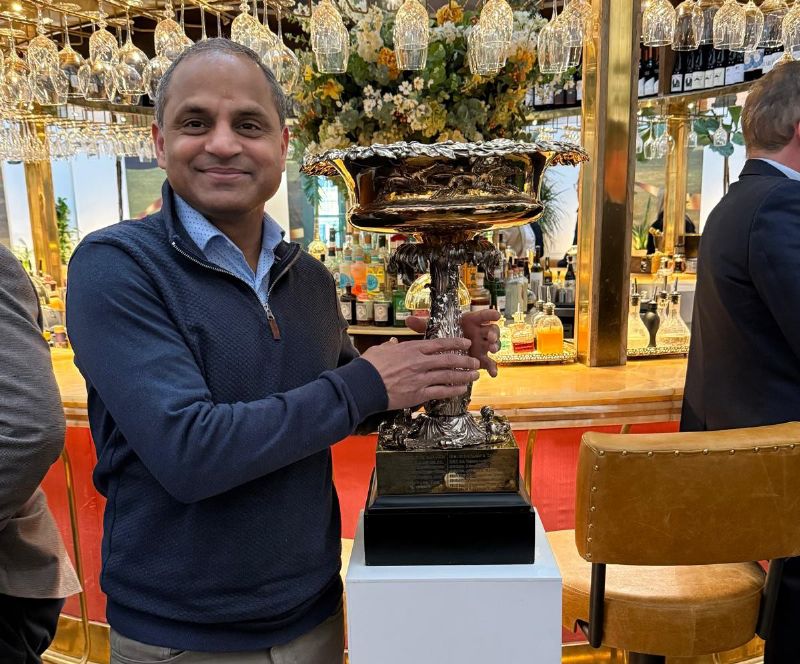 Prakash Timmaraju, pictured with the Cheltenham Gold Cup, is director of cricket at Hatherley and Reddings