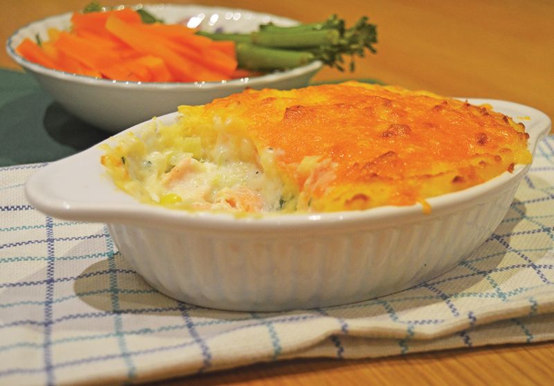 Salmon, leek and potato pies
