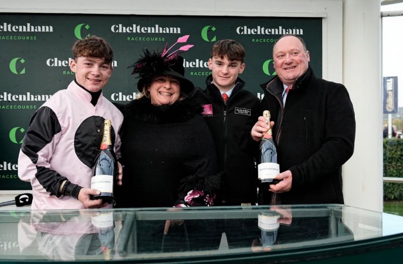 Martin Keighley, right, with wife Belinda and sons Freddie, left, and Harry after Freddie’s win on De Temps En Temps at Cheltenham in October