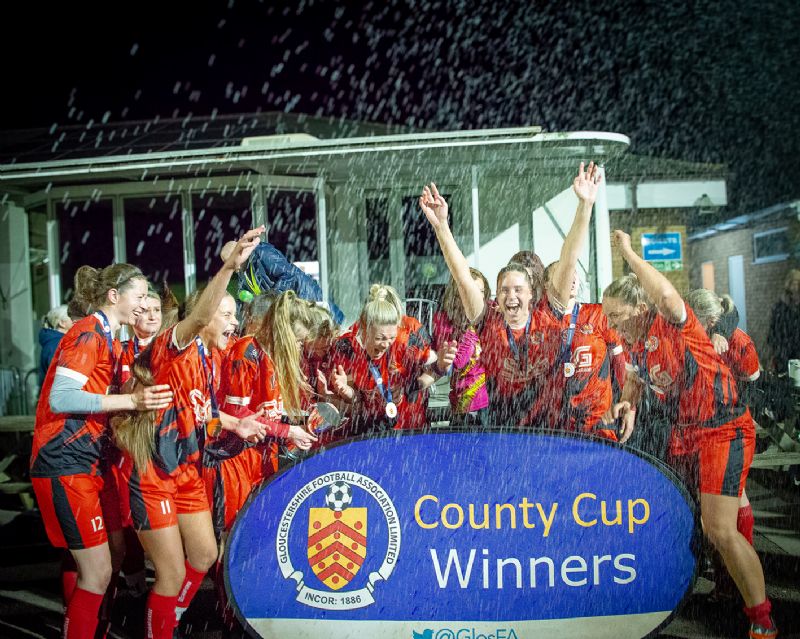 Cheltenham Civil Service Ladies celebrate their GFA Women’s Challenge Cup win last night