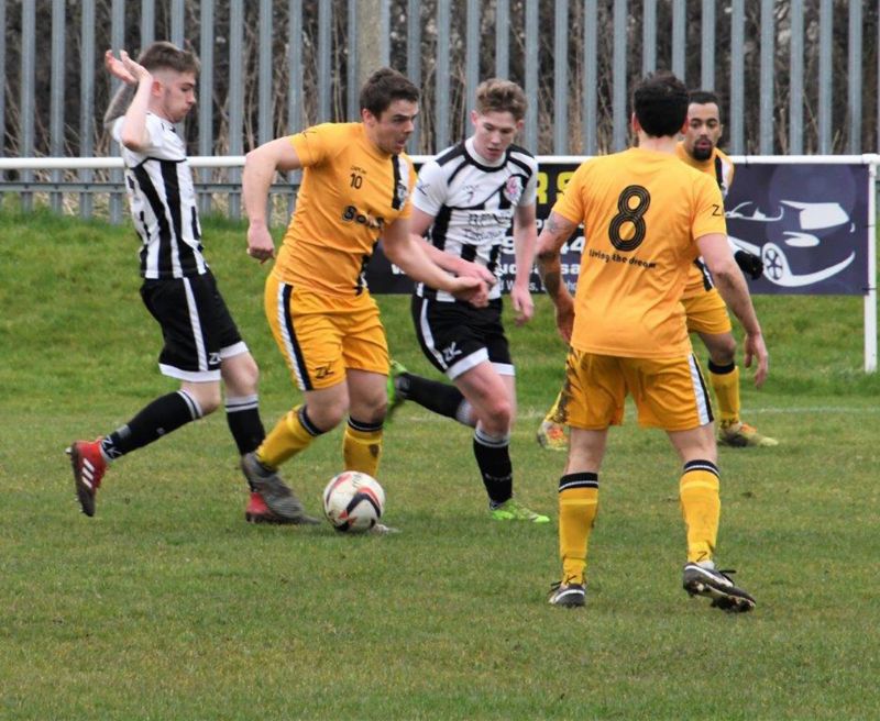 Action from Stonehouse Town v Kingswood. Stonehouse are in black and white. Picture, Peter Langley