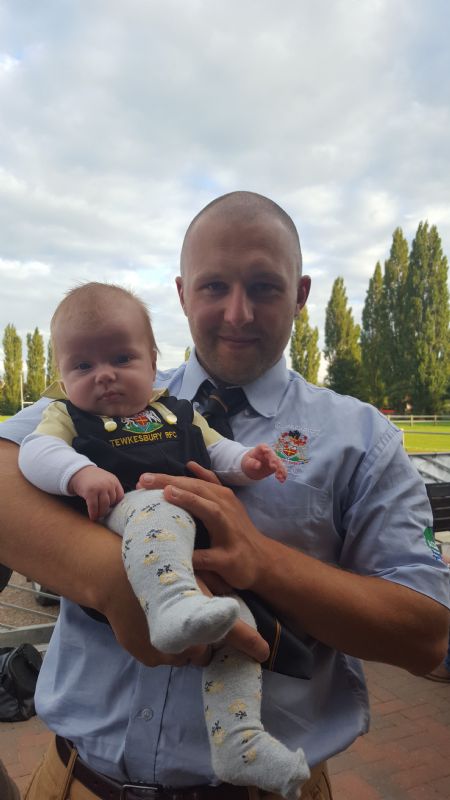 Joel Bond with daughter Maddison dressed in full Tewkesbury Rugby Club kit