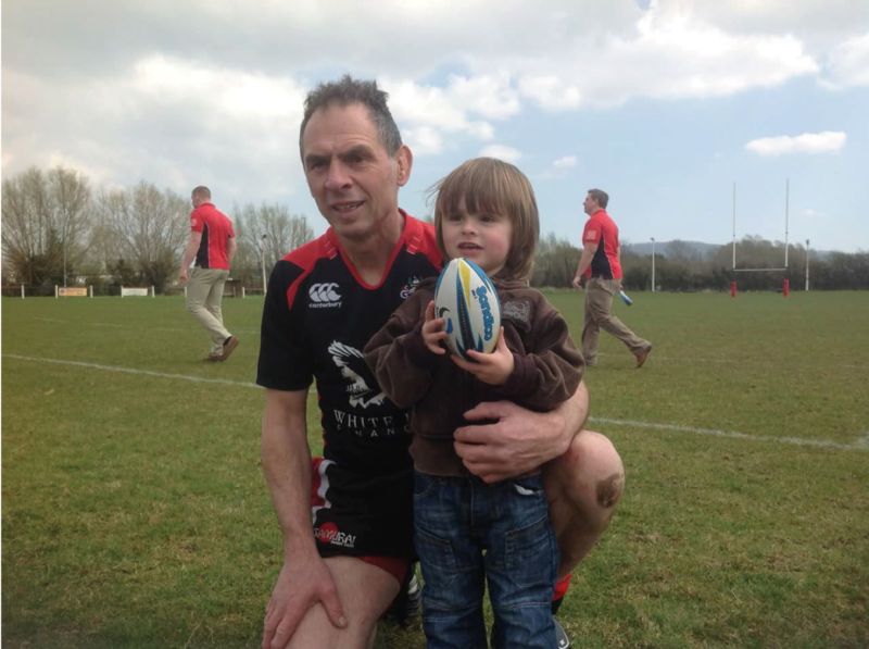 Stuart Gourlay with his son Nathaniel before a vets’ game for the North
