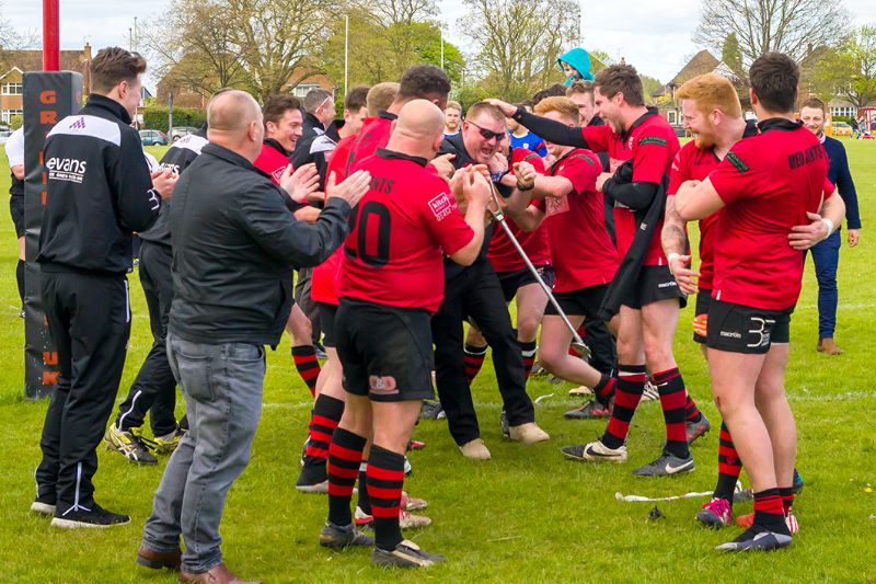 Spartans celebrate after booking their place at Twickenham. Picture, Shaun Lafferty