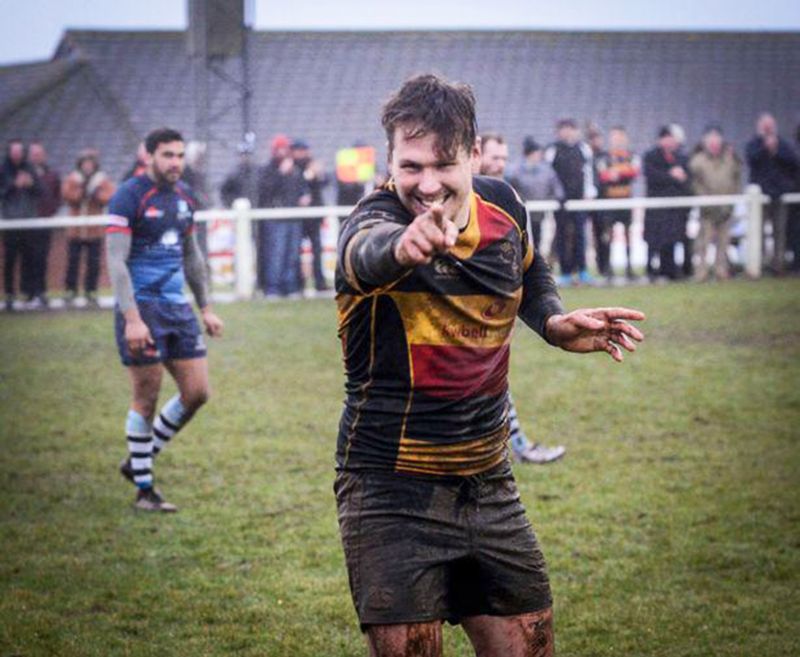 Rob Winchle after scoring Cinderford’s fourth try in the 26-5 win over Redingensians on Saturday