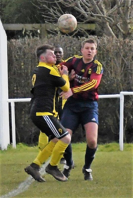 Broadwell Amateurs kept up the pressure at the top of the County League with a 2-0 win over Gala Wilton (yellow and black). Picture, Peter Langley