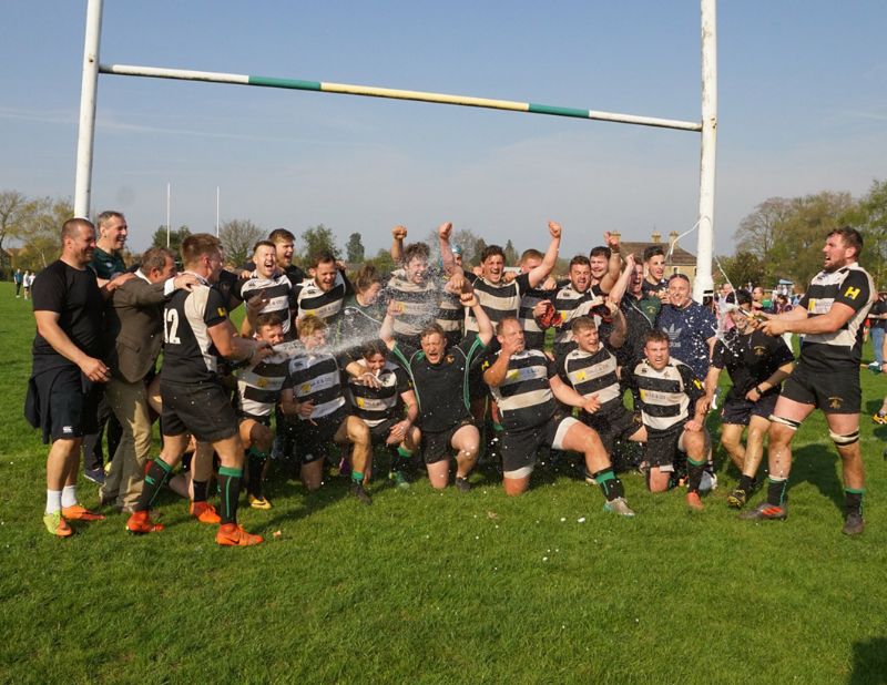 Drybrook celebrate after clinching the South West One West title. Picture, Gary Taylor