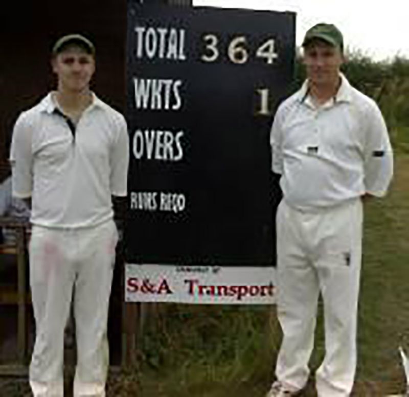 Mark Robbins, right, with his brother Steve after their Cotswold District League record for a second-wicket partnership, which was made against North Cerney