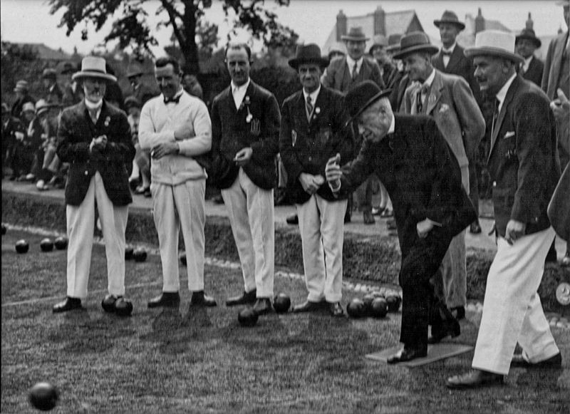 The official opening of the original Brewery Sports Club on May 18th 1927. The Rt Hon Agg Gardner MP bowls the first wood