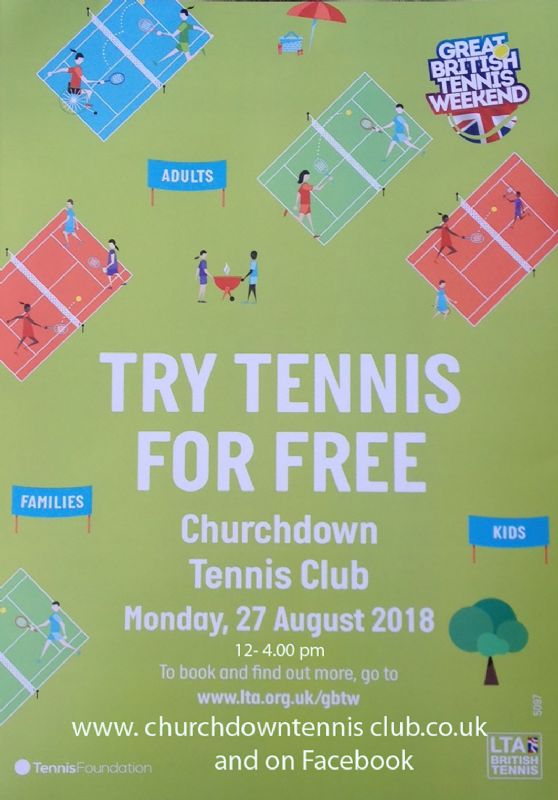 Churchdown Tennis Club are holding a ‘Play Tennis for Free’ day on Monday 27th August