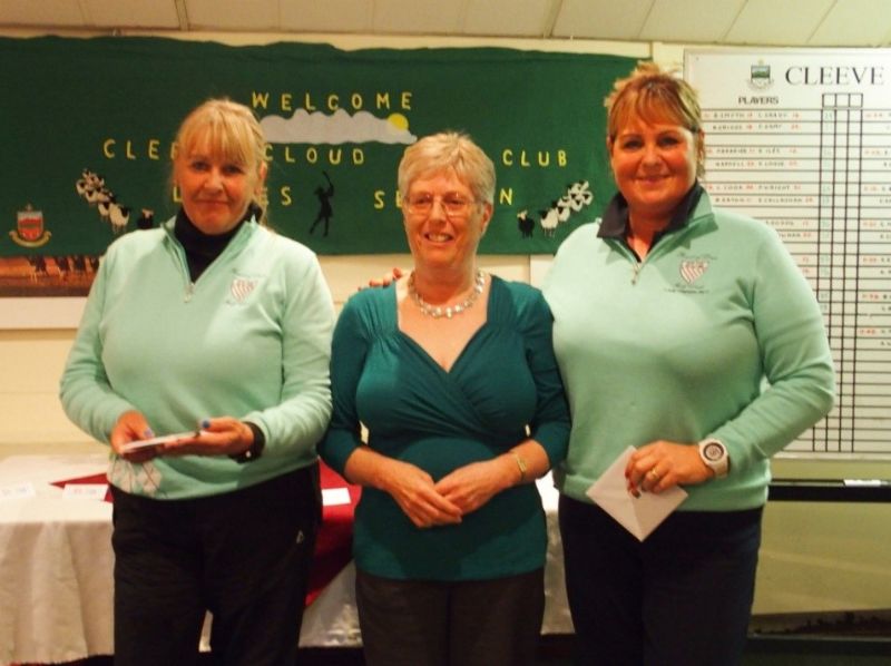 Cleeve Cloud Ladies’ Open winners Gaynor Moll and Jackie Bradley, from Forest of Dean, with Rita New (centre)