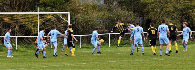 Action from the 1-1 draw between Gala Wilton and Henbury. Gala are in yellow and black. Picture, Pete Langley
