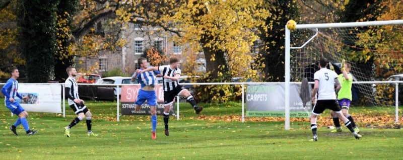 Action from Frampton United (in blue and white) v Stonehouse Town. Picture, Pete Langley