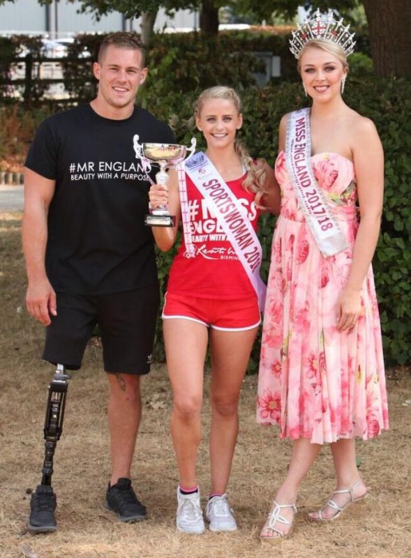 Katy (centre) with Mr England 2017 Jack Eyres and Miss England 2017 Stephanie Hill, at part 1 of the 2018 Miss England final