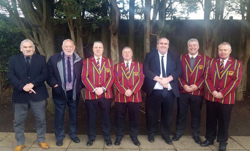 The last seven chairmen of Old Cryptians, from left, Bob Hannaford, Doug Perks, Greg Barton, Dave Reeves, Paul Roche, Alan Roberts and Martyn Langbridge.