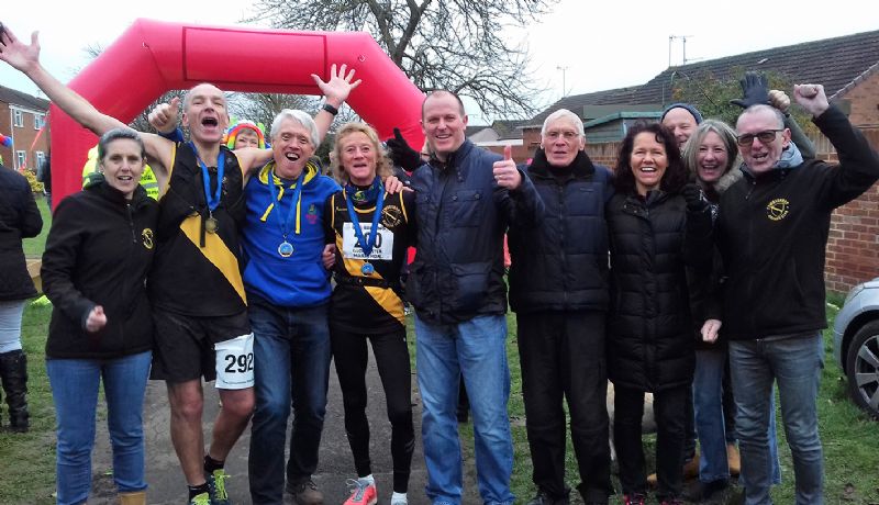 Angie Sadler, third from left, supported by Tewkesbury Running Club colleagues on the day she joined the 200-marathon club