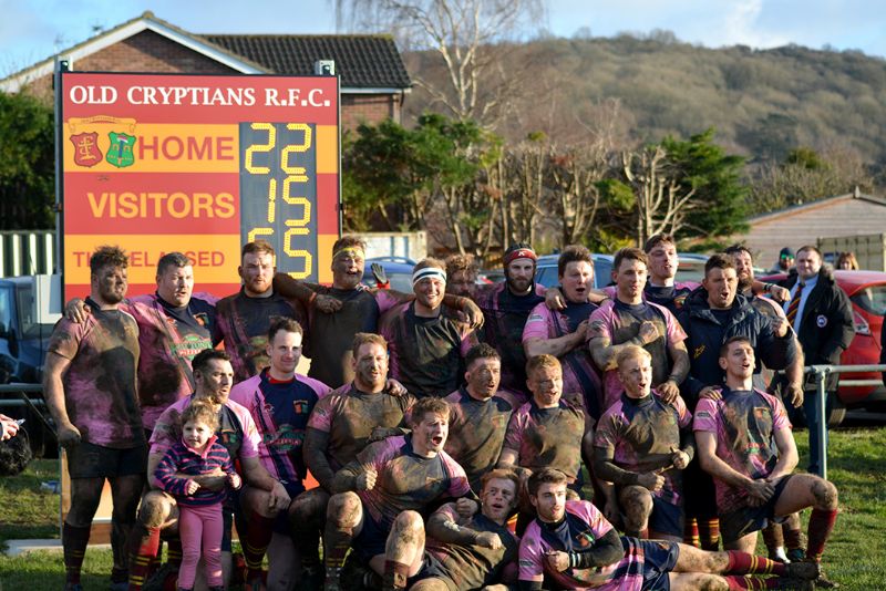 Old Cryptians celebrate their win over Tor in the previous round of the RFU National Junior Vase