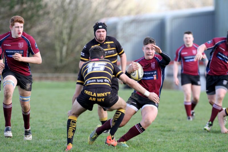 Fly-half Tom Price on the charge for Gloucestershire Under-20s supported by captain Adam Hopkinson