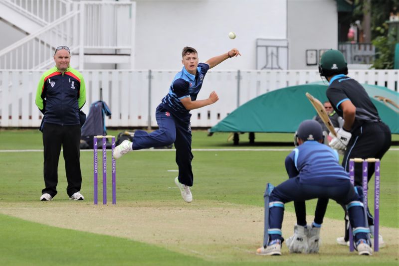 Gloucestershire Under 17 spinner Alex Russell in action against Worcestershire