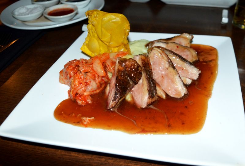 Five-Spice Duck Breast with wasabi mash and kimchi