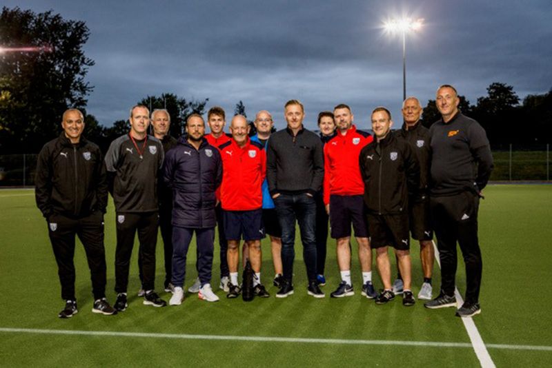 Garry Monk, centre, with Paul Gardiner, left, and Stuart Monk, right, with the coaches at West Bromwich Albion development centre in Gloucester