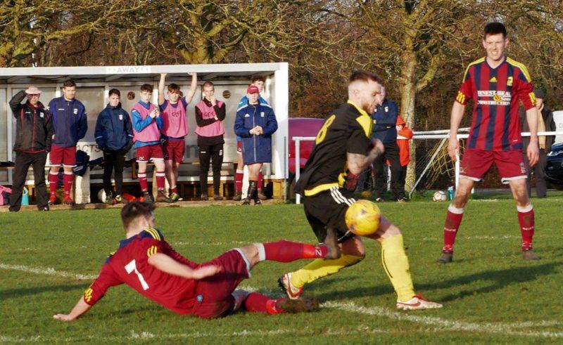 Action from Gala Wilton v Broadwell Amateurs (Gala are in yellow and black). Picture, Peter Langley