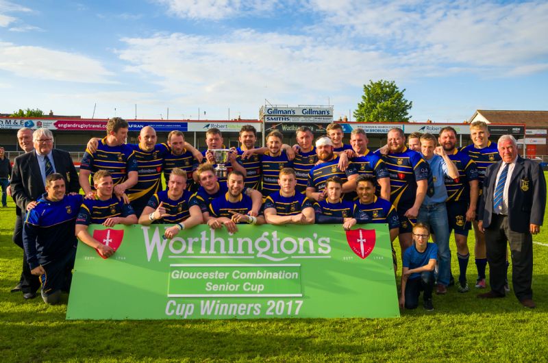 Jack Preece, front row, left, as Old Centralians celebrate their North Gloucestershire Combination Senior Cup win in May. Picture, Shaun Laffery