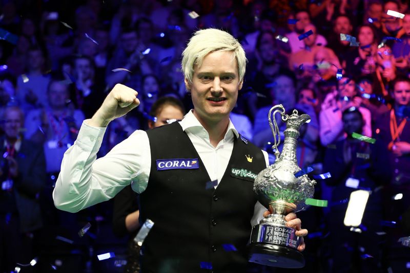 Neil Robertson after winning the Coral World Grand Prix at the Centaur at Cheltenham Racecourse