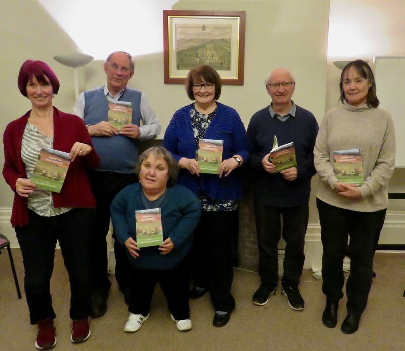 Six of the 12 poets with poems in ‘Poetry from Gloucestershire’ (L-R: Gill Wyatt, Robin Gilbert, Annie Ellis, co-editors Sharon Larkin and Roger Turner and Catherine Baker.