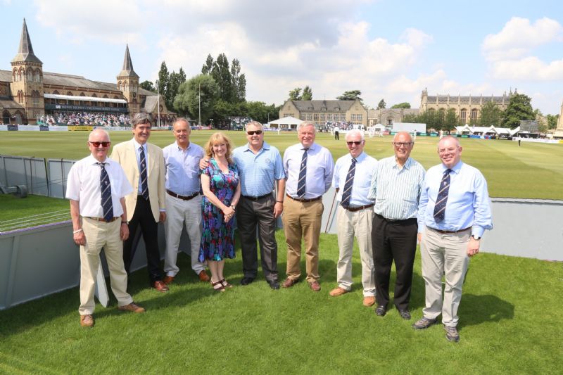 Mike Procter, centre, with Sarah Blowen and other Gloucestershire Exiles at last year's Cheltenham Cricket Festival. Picture, Tony Hickey