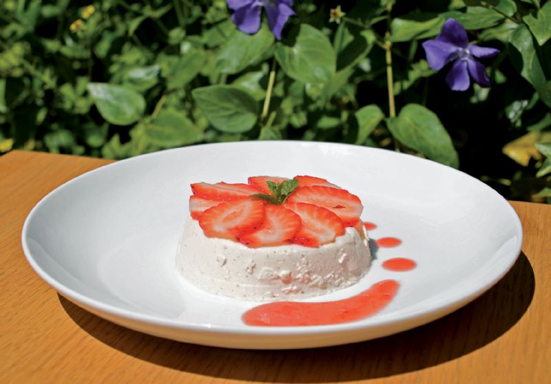 Strawberry panna cotta summer garden dessert