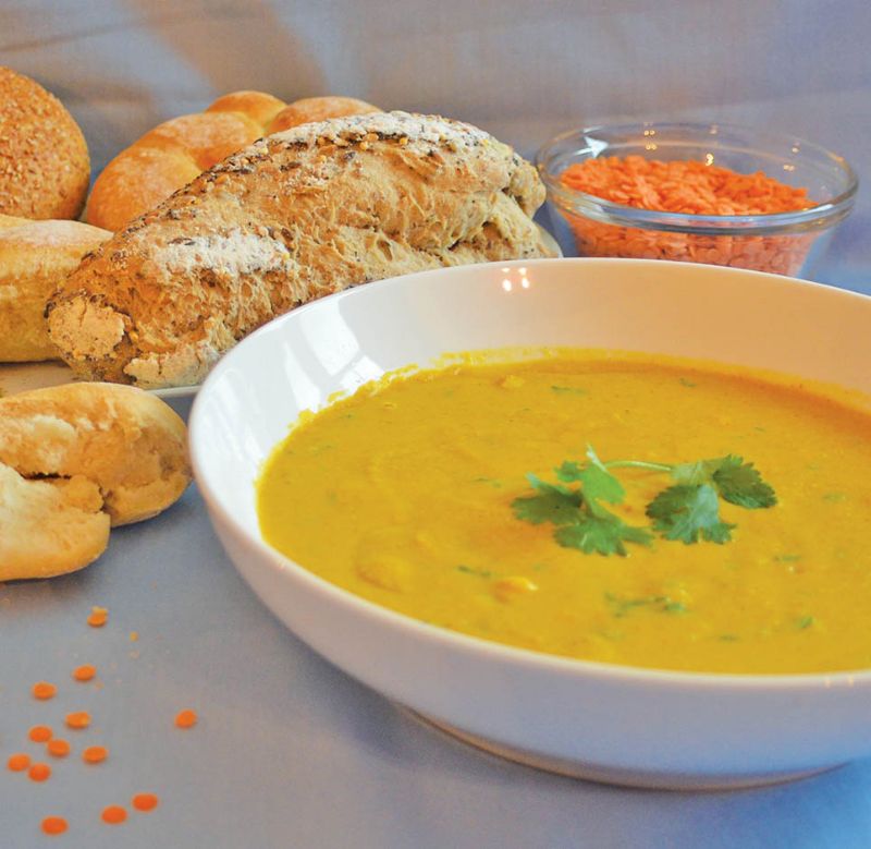 Chickpea, red lentil and coriander soup