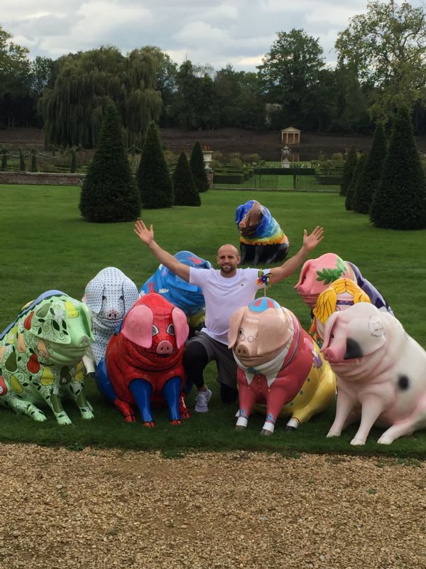 Charlie Sharples with Henson Pigs