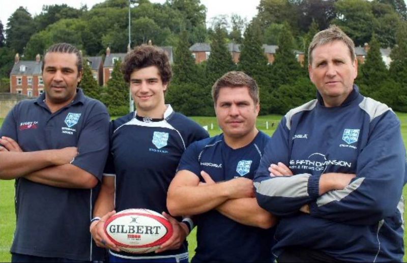 Rob Davey (second team manager), Harry Foote (first team captain), Sam Viggers (coach), Rupert Foote (first team manager)